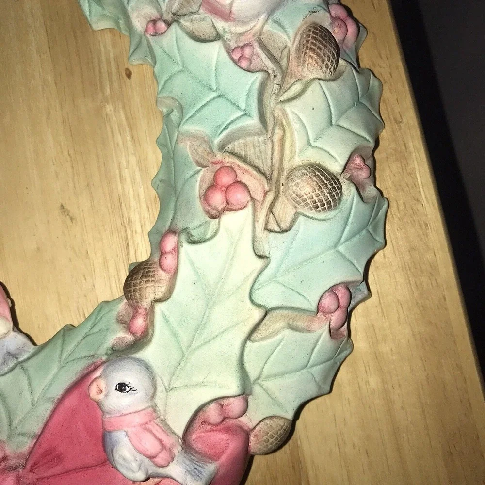 Ceramic Scioto Molds Christmas Holly Berry Wreath Blue Birds Bells 16
